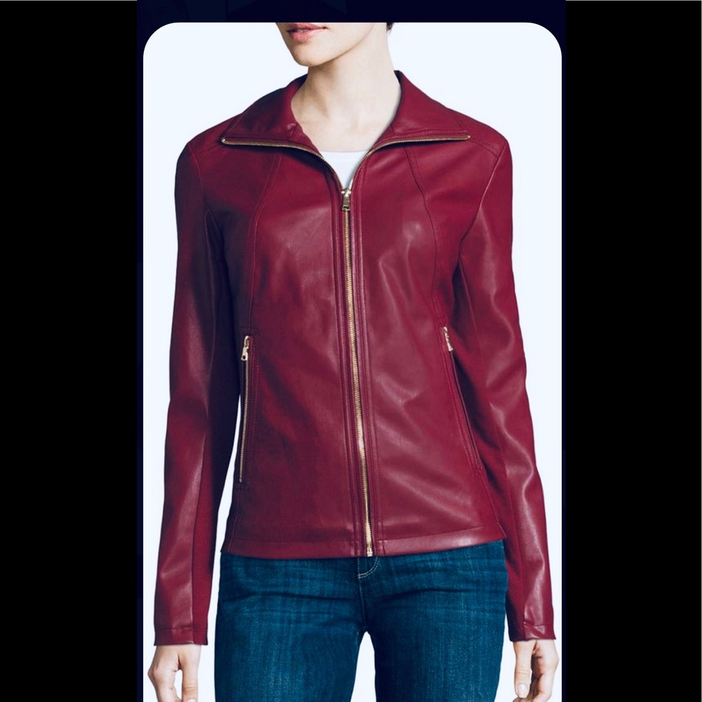 Liz Claiborne wing-collar Faux-Leather Coat